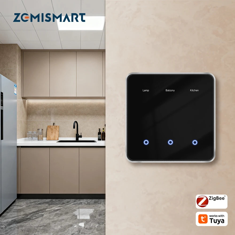 Zemismart Zigbee DIY Name Switch EU All Black Touch Panel Smart Display Screen Light Switch Work with Tuya Smart Life App