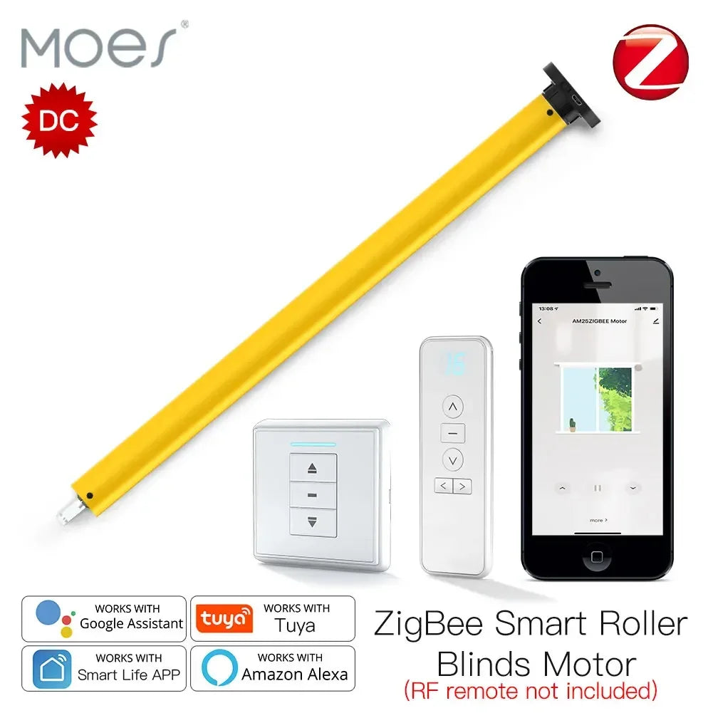 Moes Automatic Smart ZigBee Tubular Roller Blinds Motor DC RF433 Suitable 38mm Tube，Smart Life Tuya via Alexa Google Home