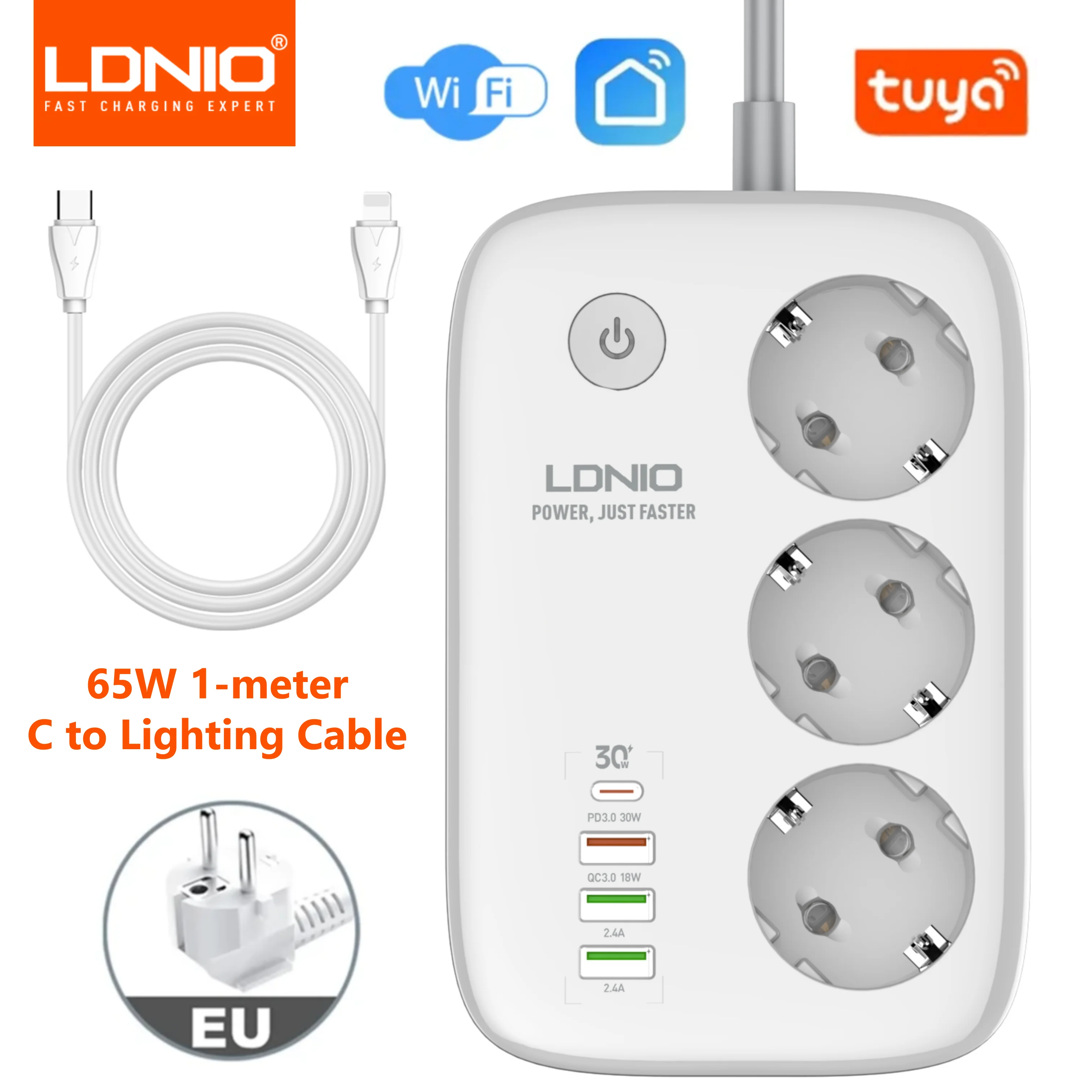 LDNIO Power Strip EU Standard 3 USB Extension Socket 3 Outlets Socket Adapter Tuya Smart Life APP Remote Control Wifi Smart Plug