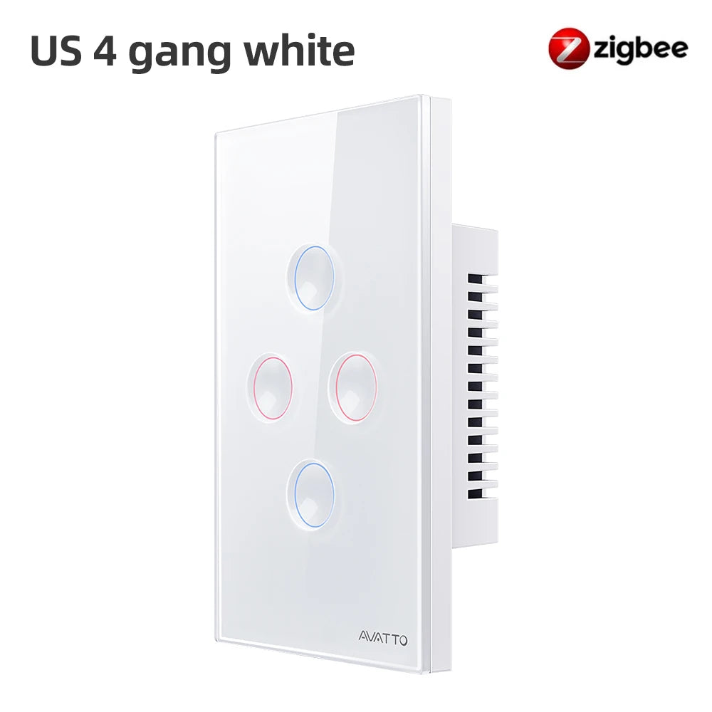 AVATTO Zigbee Smart Touch Switch 110-240V 1/2/3/4 Gang Light Switches Zigbee3.0 Signal Repeater Work With Tuya Alexa Google Home