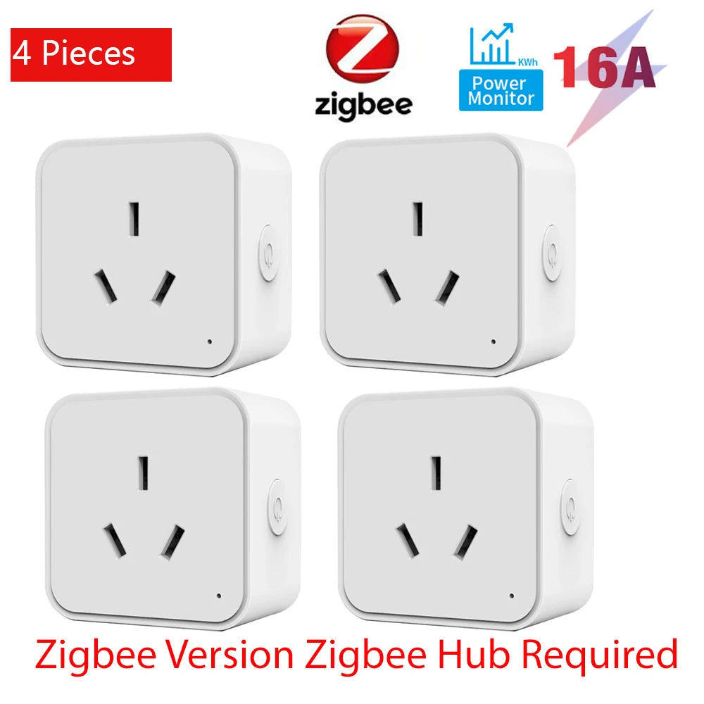 Tuya Wifi Zigbee 16A Smart Plug With Energy Metering Function AU Smart Socket Smart Life App Control Work With Alexa Google Home