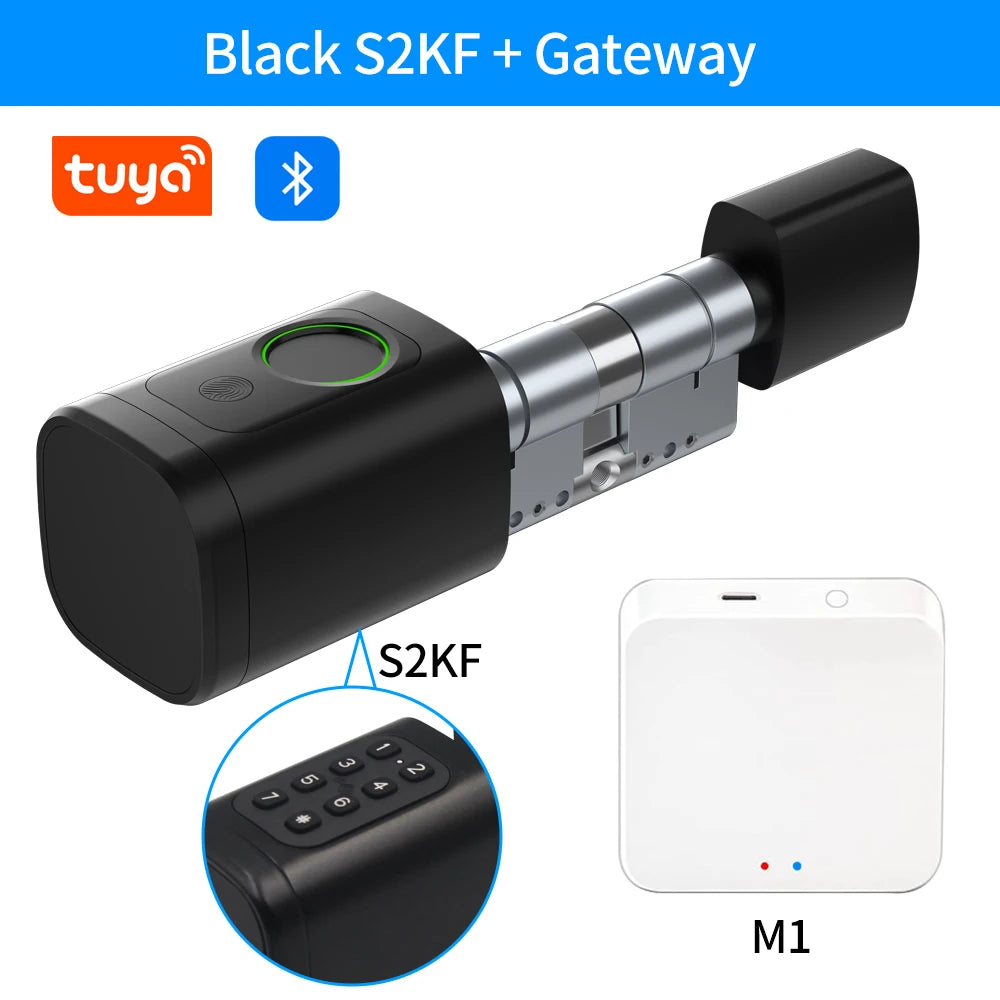 TTLock/Support Tuya App Bluetooth Fingerprint Digital Cylinder Lock with APP/Password/RFID Card/Key Unlock V1 Adjustable Length