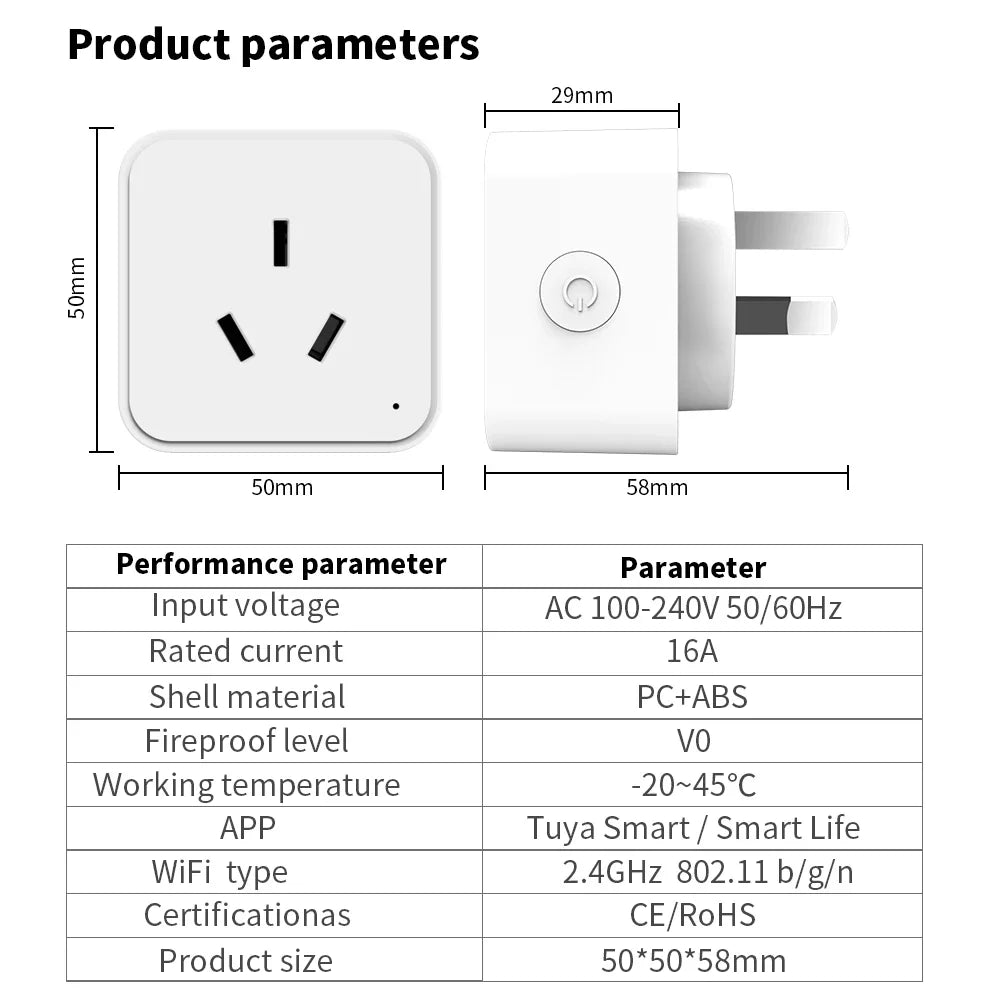 Tuya Wifi Zigbee 16A Smart Plug With Energy Metering Function AU Smart Socket Smart Life App Control Work With Alexa Google Home