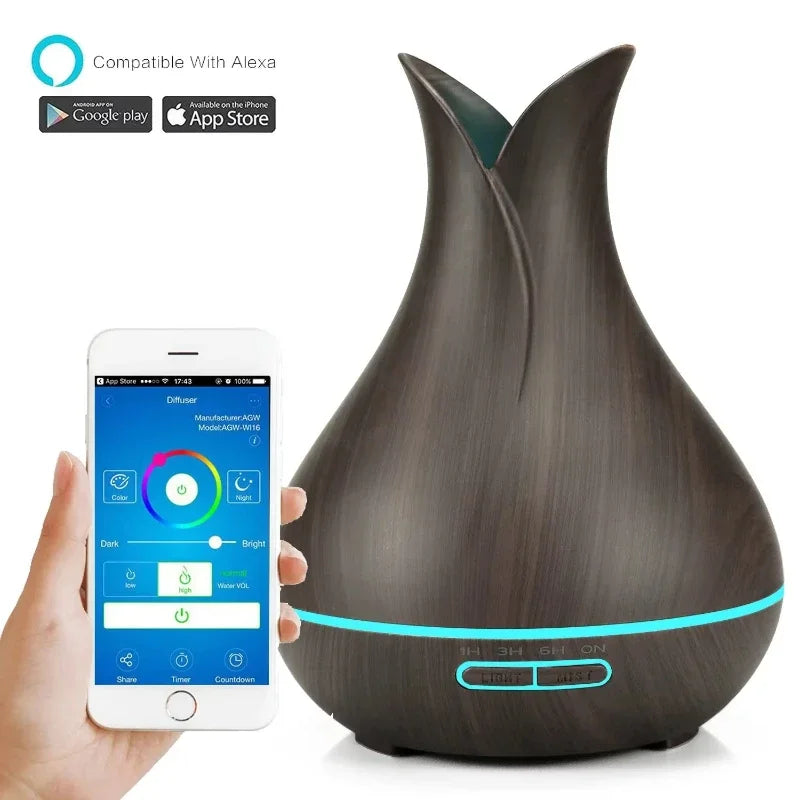 WiFi Smart Air Humidifier 400ml Essential Oil Diffuser deco home ball perfume wood Aroma Air wireless Humidifiers Home fragrance