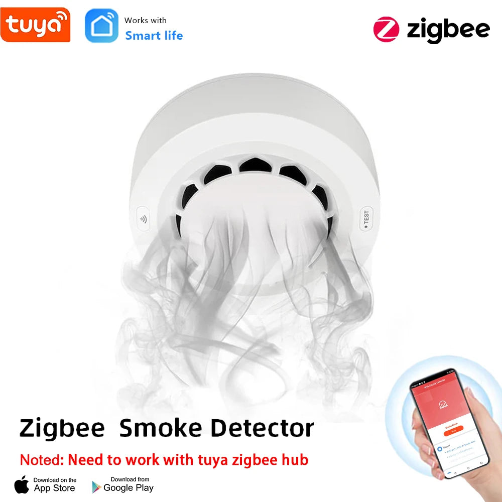 Tuya WiFi/Zigbee Smoke Detector Photoelectric Sensor Fire Alarm Home Kitchen Security System Work With Smart Life APP