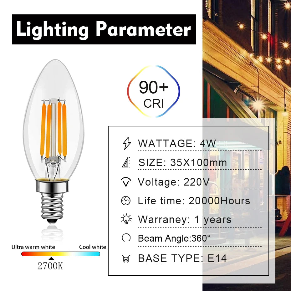 C35 Candle Led Bulb E14 Candelabra Base 4W 6W Dimmable Edison Light Bulb 2700K Warm Cold White 6000K Chandelier Replacement Lamp