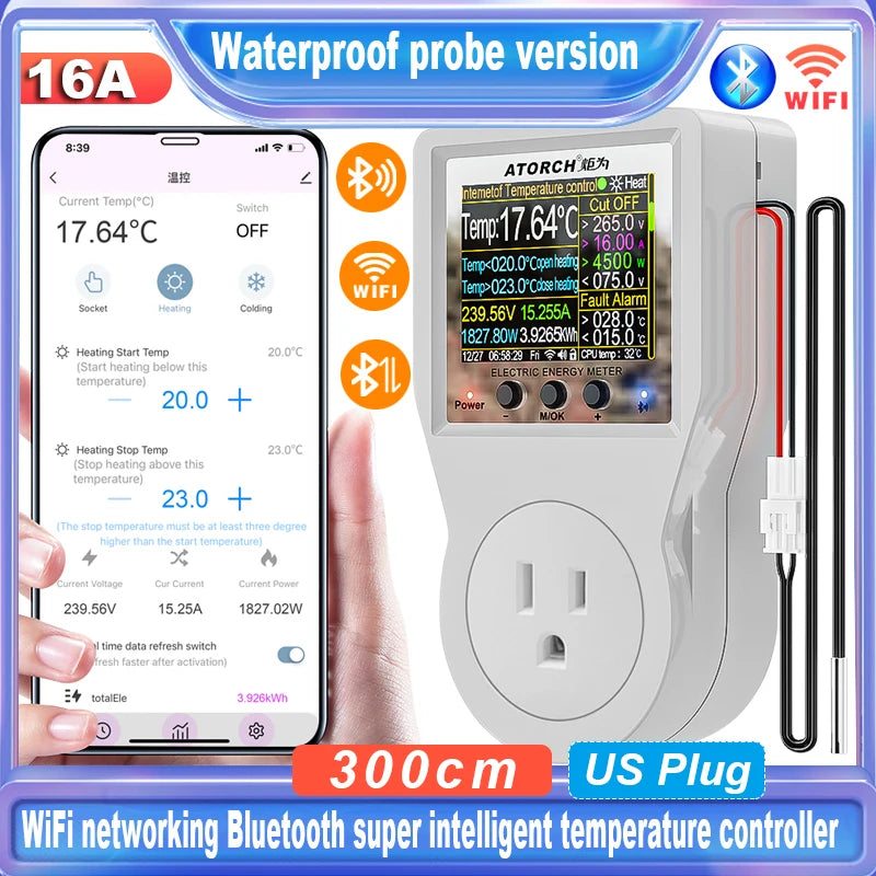 Tuya Wi-Fi Smart Thermostat Socket Outlet Plug Remote Temperature Controller Timer Switch Heating Cooling 3M NTC Sensor 16A