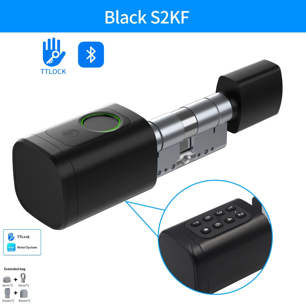 TTLock/Support Tuya App Bluetooth Fingerprint Digital Cylinder Lock with APP/Password/RFID Card/Key Unlock V1 Adjustable Length