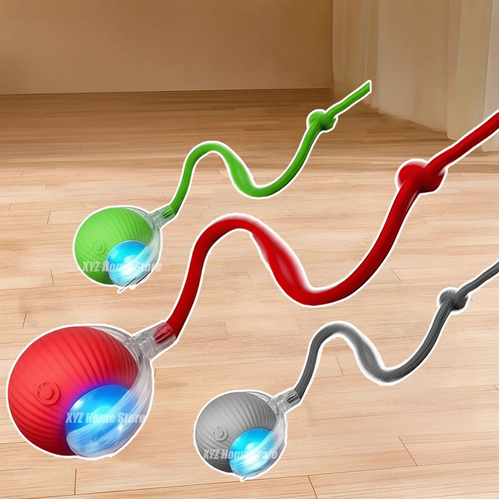 New Cat Interactive Ball Toy Automatic Rolling Ball Faux Tail Rechargeable Smart Pet Electric Toy Dog Cat Training Imitate Mouse