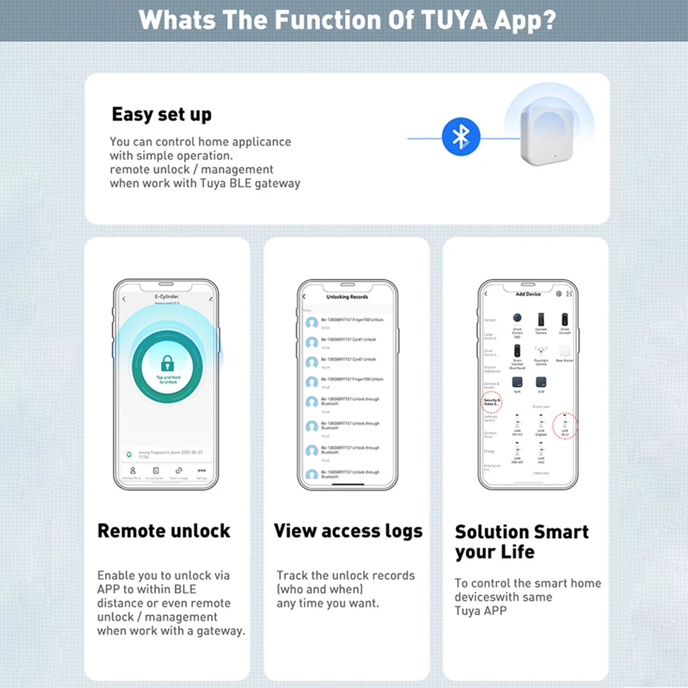 TTLock/Support Tuya App Bluetooth Fingerprint Digital Cylinder Lock with APP/Password/RFID Card/Key Unlock V1 Adjustable Length