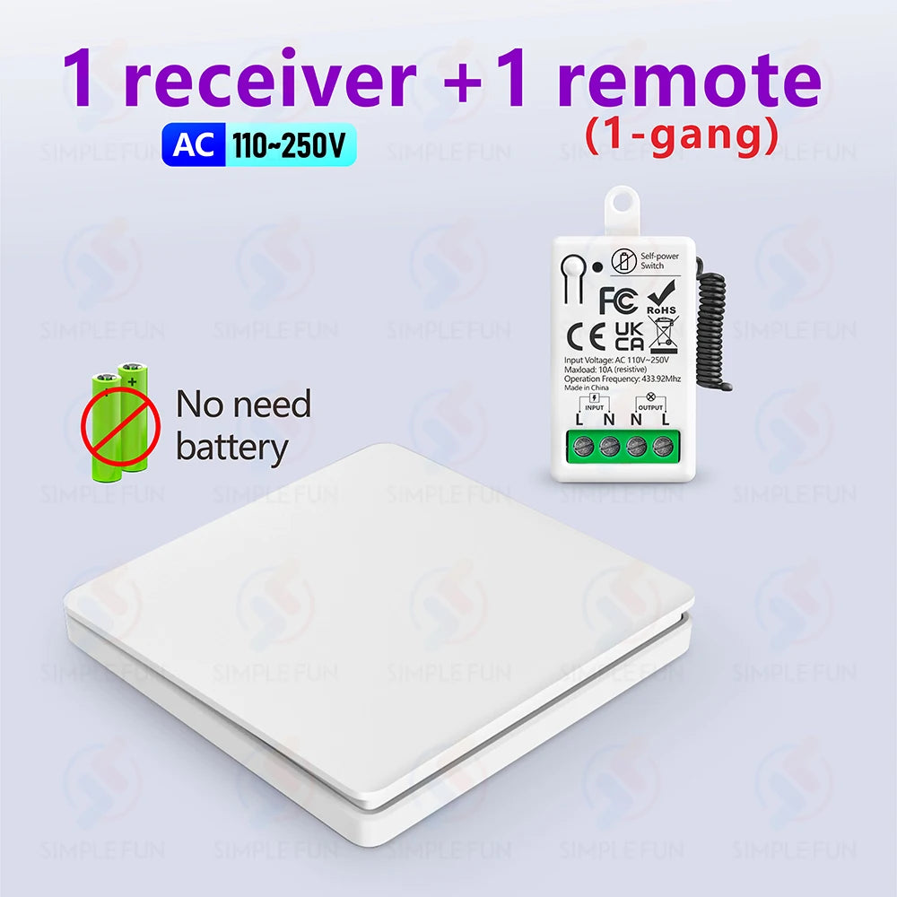 Mini RF Smart Light Switch 110V 220V 230V Self Power Wireless Wall Switch No Battery Support Power Restoration Status Setting