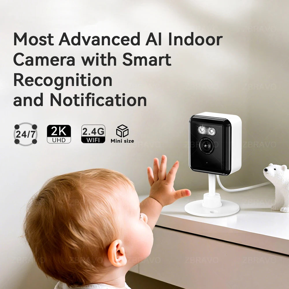Tuya Smart Life 2K 5MP Indoor Mini WiFi Camera Home Security CCTV Motion Detection Siren Alarm Baby Monitor Color Night Vision