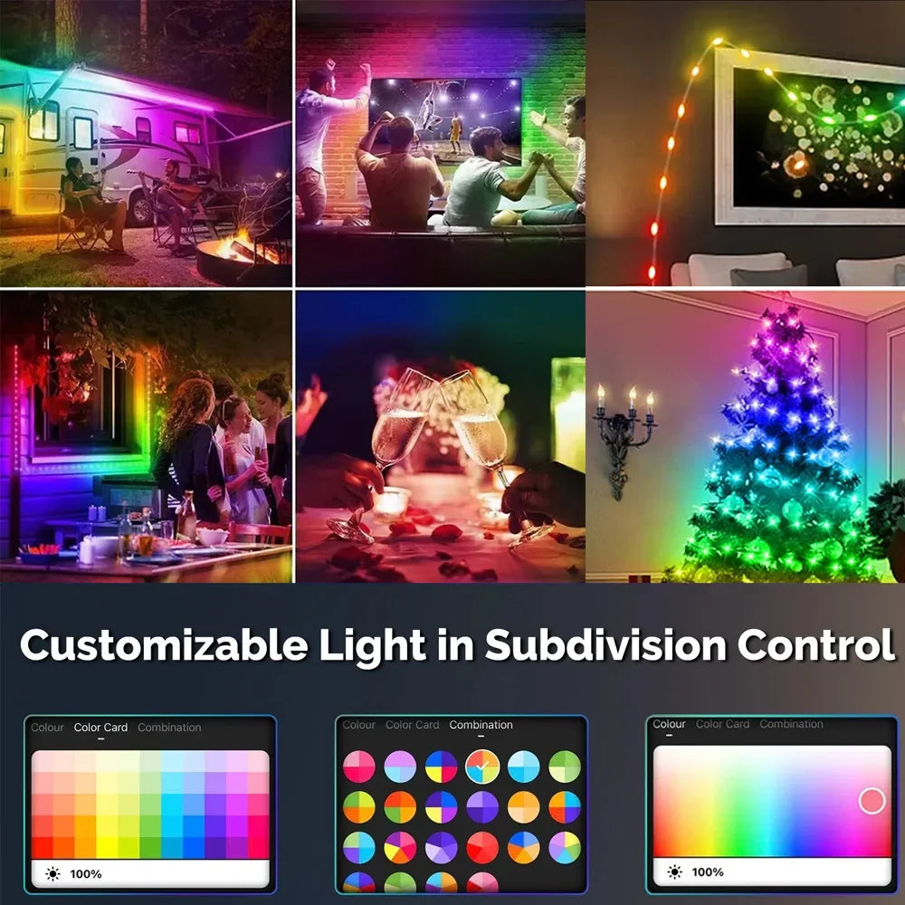 5M/10M/20M Tuya WIFI RGBIC USB Sting Light DIY LED Fairy Lights Waterproof Garland Decor for Christmas Wedding Birthday Party