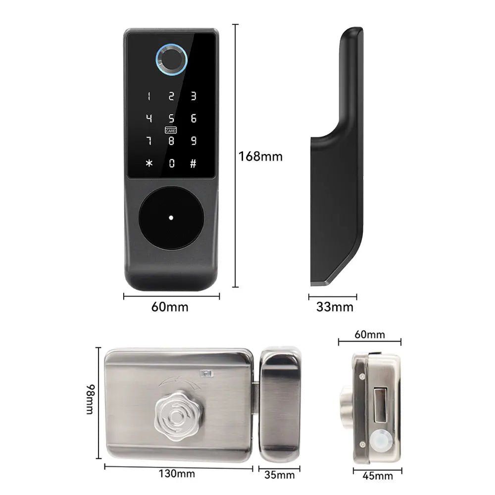 Support Tuya APP Control Smart Fingerprint RFID Card Outdoor Door Intelligent Lock Keyless Motor Lock Google Alexa Waterproof
