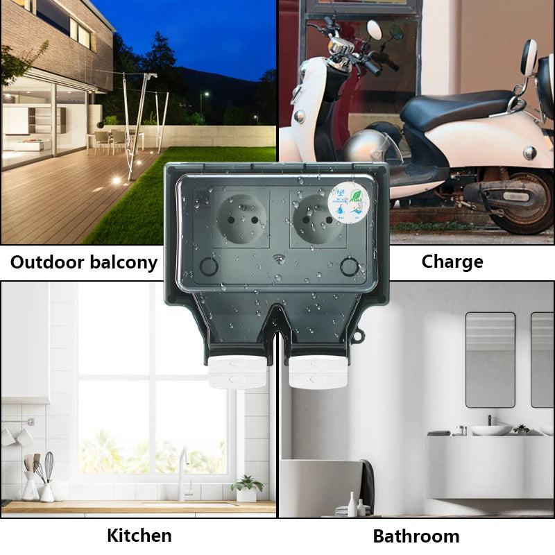 Avoir Tuya Power Socket IP66 Outdoor Wifi Smart Waterproof Socket Box Smart FR Wall Plug Socket With Timer Home Appliance 220V