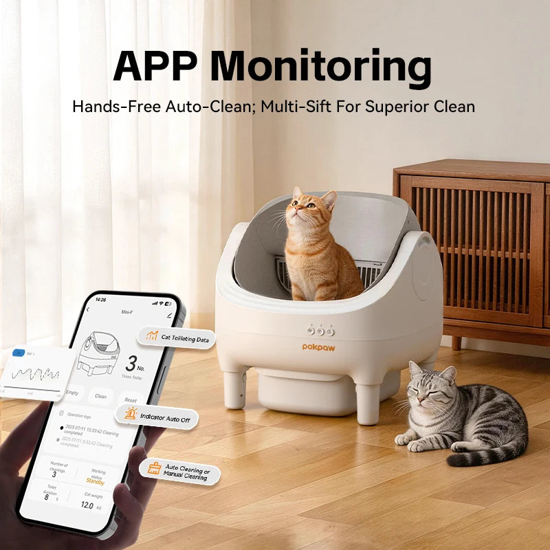 Pokpaw CL16 Smart Self-cleaning Automatic Cat Litter Box with App Control – 76L Semi Enclosed Cat Toilet Supplies for Cats