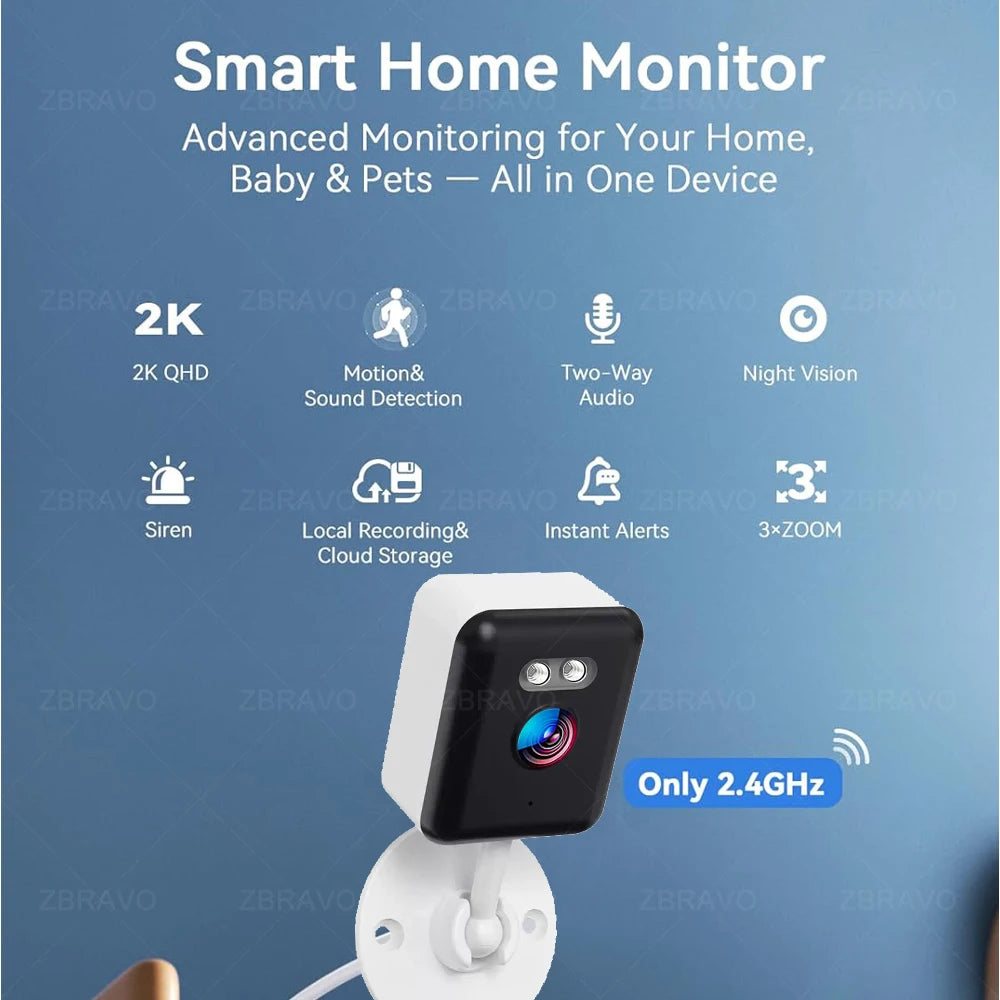 Tuya Smart Life 2K 5MP Indoor Mini WiFi Camera Home Security CCTV Motion Detection Siren Alarm Baby Monitor Color Night Vision