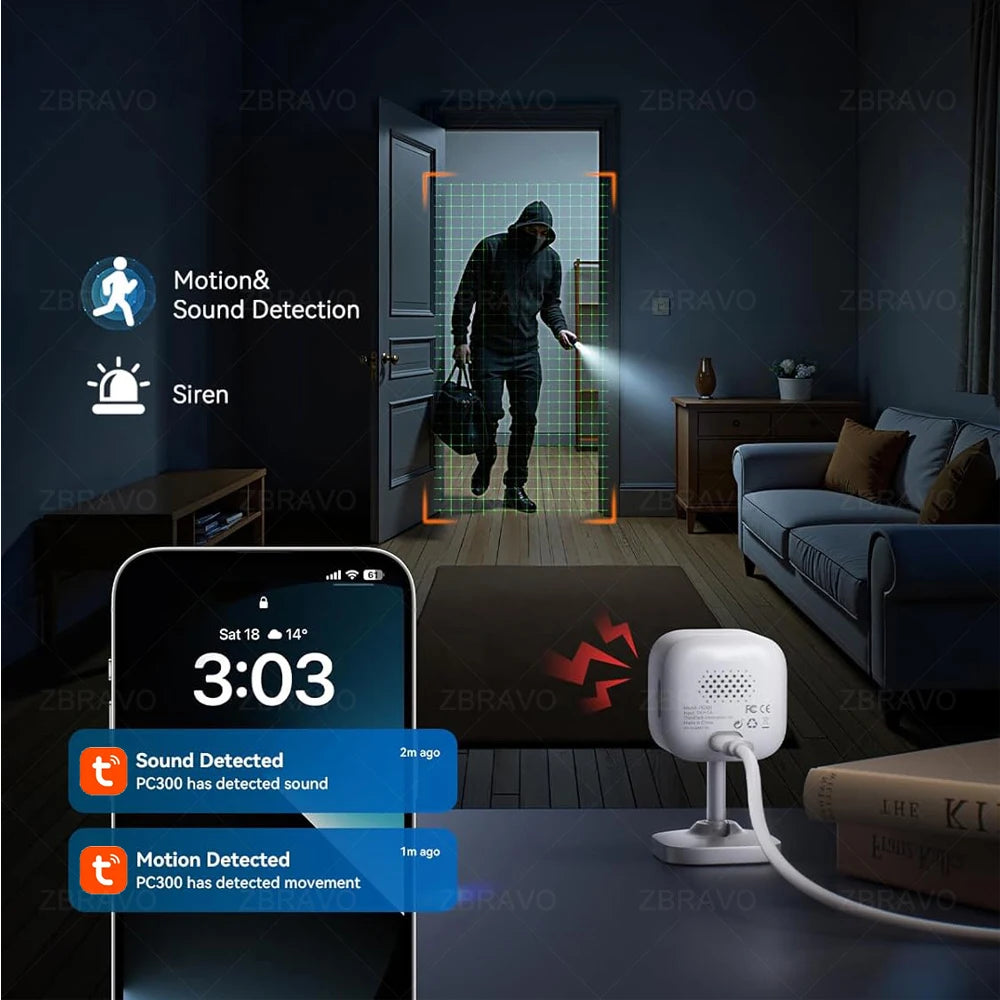 Tuya Smart Life 2K 5MP Indoor Mini WiFi Camera Home Security CCTV Motion Detection Siren Alarm Baby Monitor Color Night Vision
