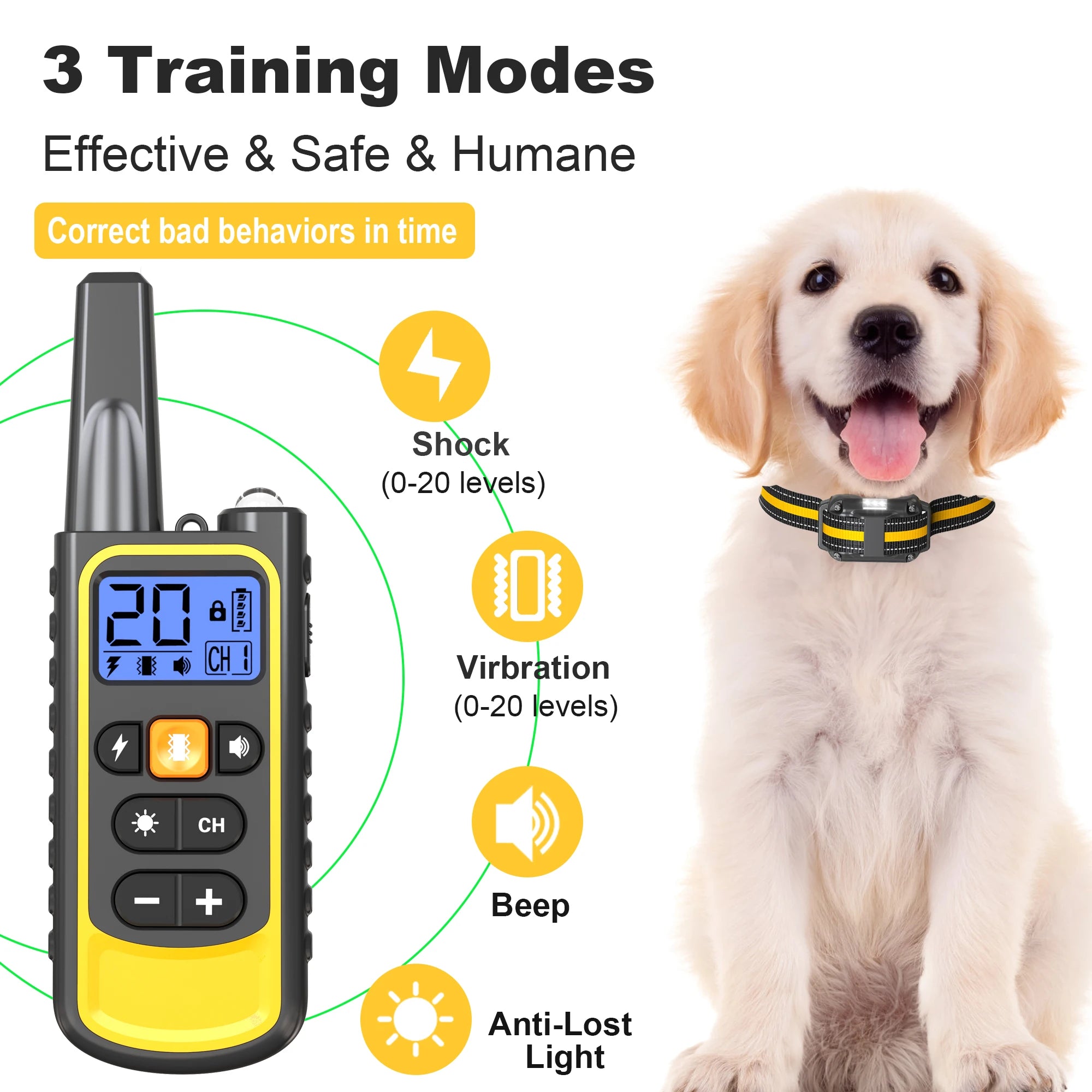 Electric Dog Training Collar Waterproof Dog Bark Collar Pet With Remote Control Rechargeable Anti Barking Device All Breed Dogs