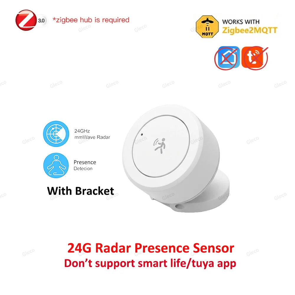 Zigbee 24G MMWave Human Presence Sensor Microwave Radar Occupancy Motion Detector Smart Home Works with Zigbee2MQTT TUYA APP