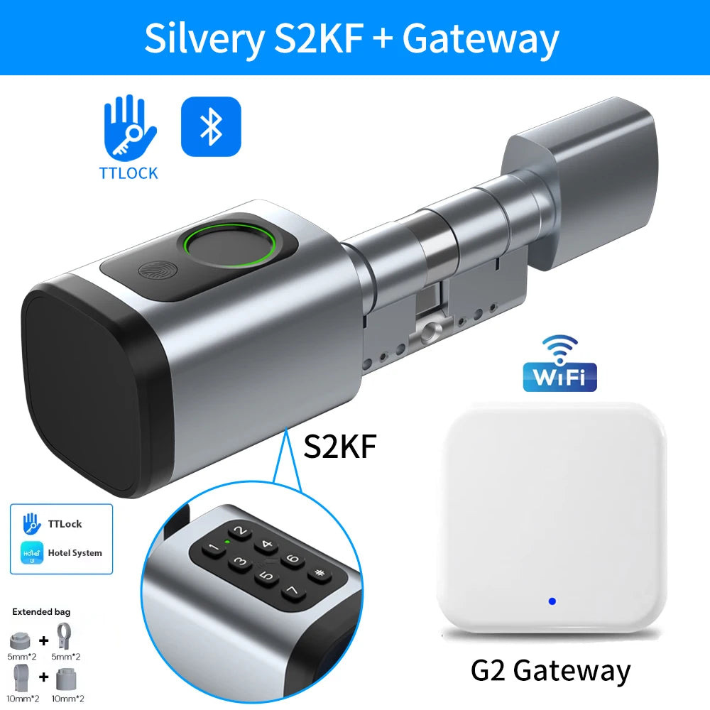 TTLock/Support Tuya App Bluetooth Fingerprint Digital Cylinder Lock with APP/Password/RFID Card/Key Unlock V1 Adjustable Length