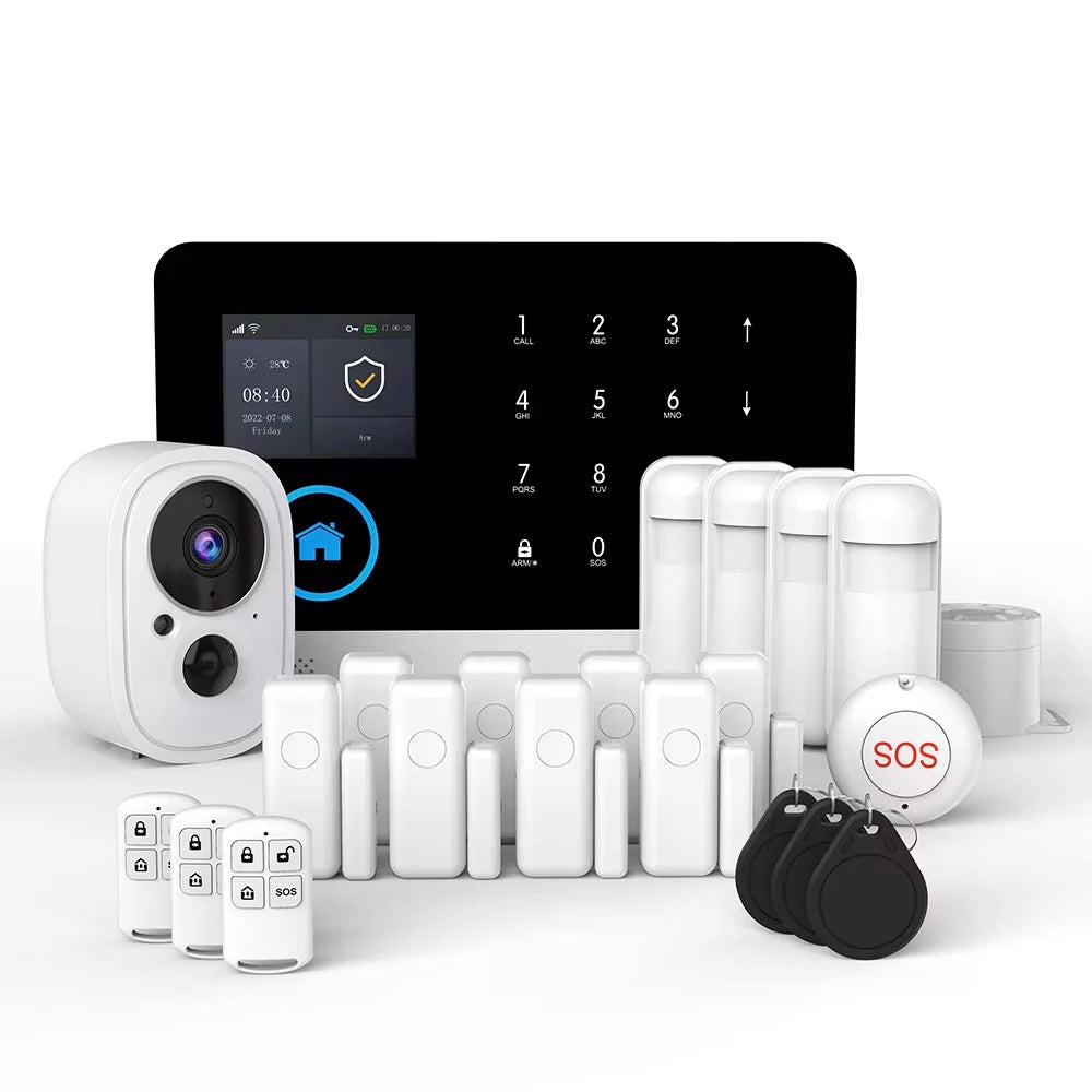 PGST 4G 2G WiFi GSM Wireless Alarm System Home Security Protection Alarm System Set PIR Sensor Works with Tuya Smart Life Alexa