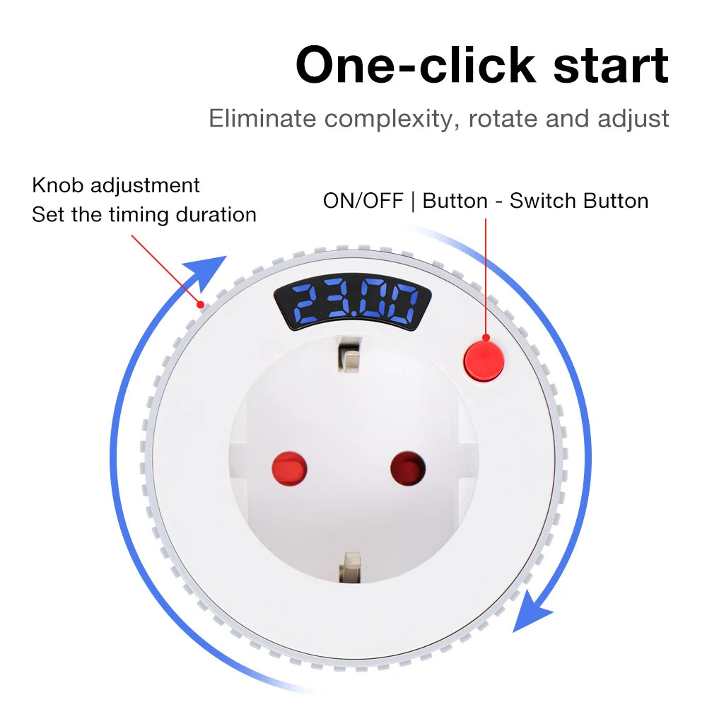 WiFi Smart Plug Countdown Timer Socket LCD Screen Display Timer Switch Rotating Adjust Countdown Outlet 15mins-24h 1min-23h59m