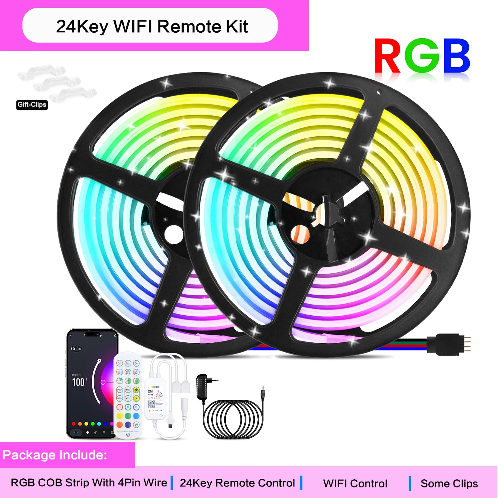 12V 24V Smart RGB COB LED Neon Strip WIFI Bluetooth App&Remote Control 576LED/m Waterproof Neon Light Indoor Outdoor Decor 1-20M