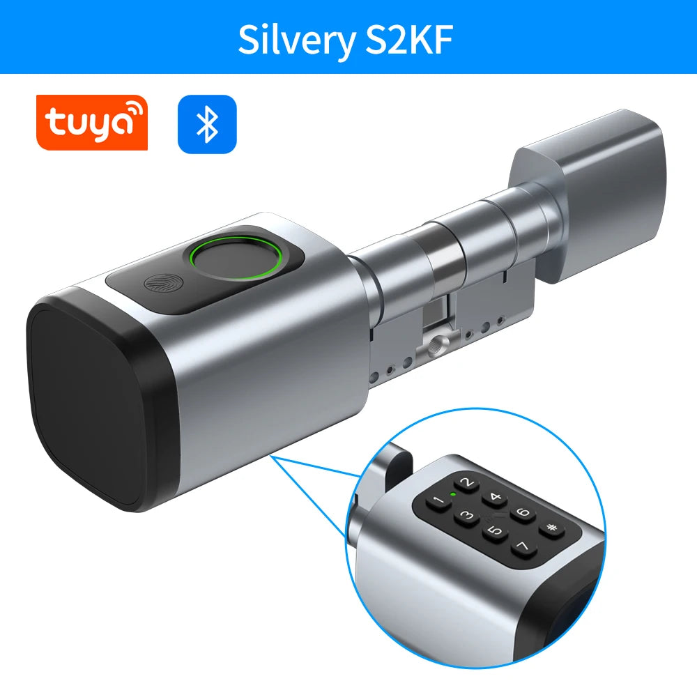 TTLock/Support Tuya App Bluetooth Fingerprint Digital Cylinder Lock with APP/Password/RFID Card/Key Unlock V1 Adjustable Length