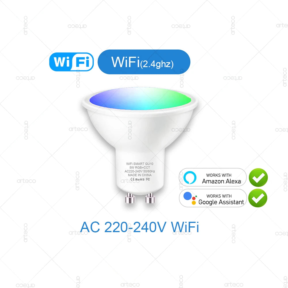Tuya GU10 LED Bulbs WiFi Zigbee Bluetooth,RGB C+W White Dimmable Lamps ,Smart Life App Control Led Light Bulb,Voice Alexa Google