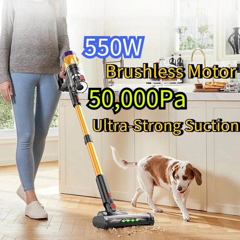 Cordless Vacuum Cleaner 50KPa 550W Stick Vacuum with Removable Battery, 45Min Runtime, LED Touchscreen for Pet Hair Carpet Floor