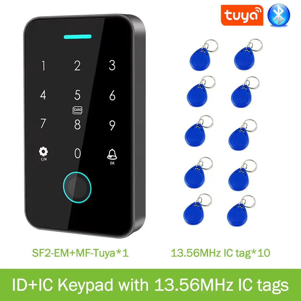 125Khz+13.56MHz Dual RFID NFC Work with Tuya Fingerprint Access Control Keypad IP67 Waterproof Biometrics Door Opener Gateway