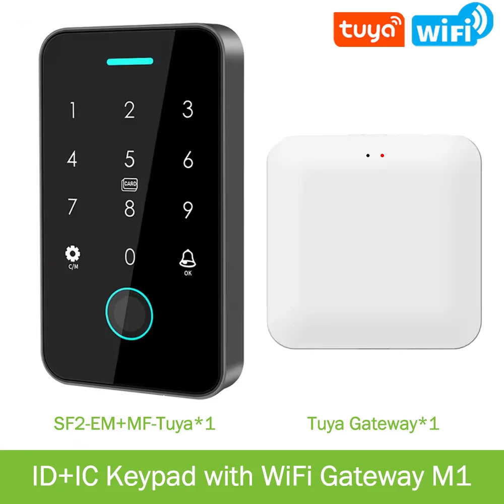 125Khz+13.56MHz Dual RFID NFC Work with Tuya Fingerprint Access Control Keypad IP67 Waterproof Biometrics Door Opener Gateway