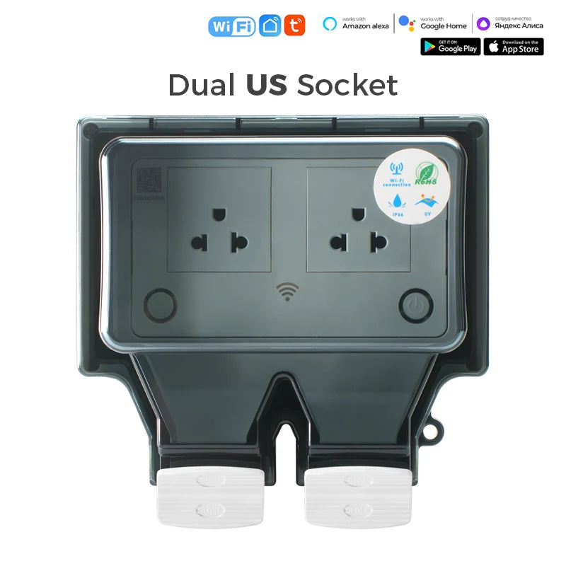 Avoir Tuya Power Socket IP66 Outdoor Wifi Smart Waterproof Socket Box Smart FR Wall Plug Socket With Timer Home Appliance 220V