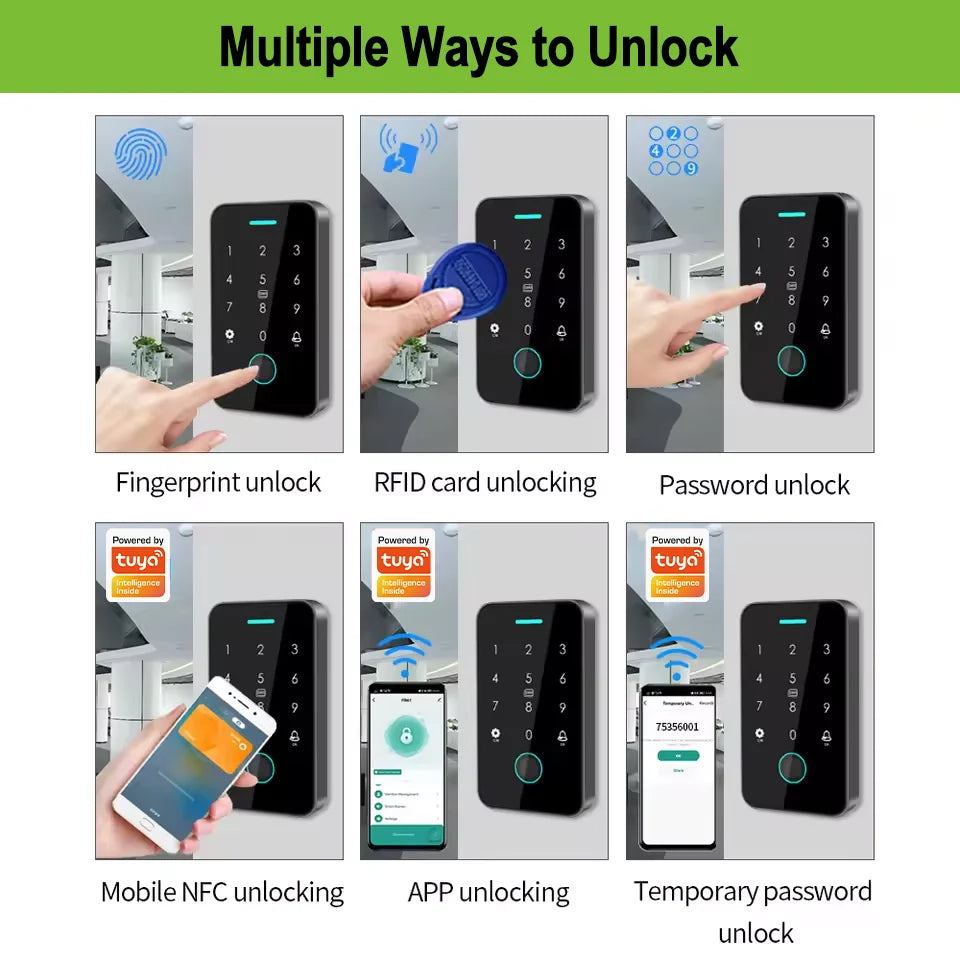 125Khz+13.56MHz Dual RFID NFC Work with Tuya Fingerprint Access Control Keypad IP67 Waterproof Biometrics Door Opener Gateway
