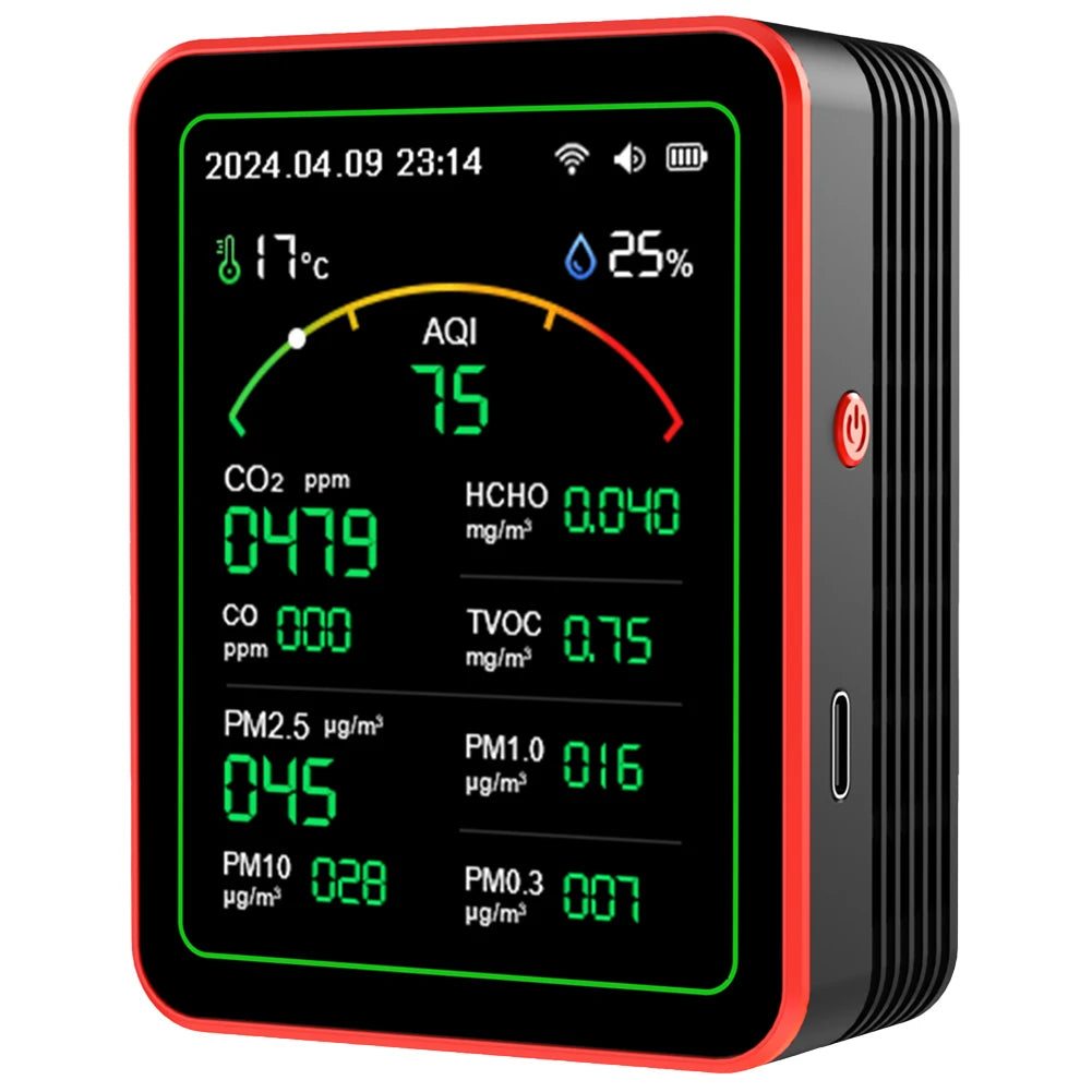 Home Air Quality Monitor Tuya WiFi App USB Rechargeable Gas Detector AQI PM2.5 PM10 PM0.3 TVOC HCHO CO CO2 Sensor Meter 15 in 1