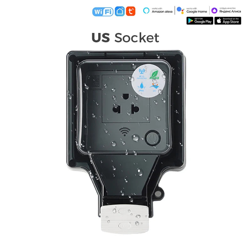 Avoir Tuya Power Socket IP66 Outdoor Wifi Smart Waterproof Socket Box Smart FR Wall Plug Socket With Timer Home Appliance 220V