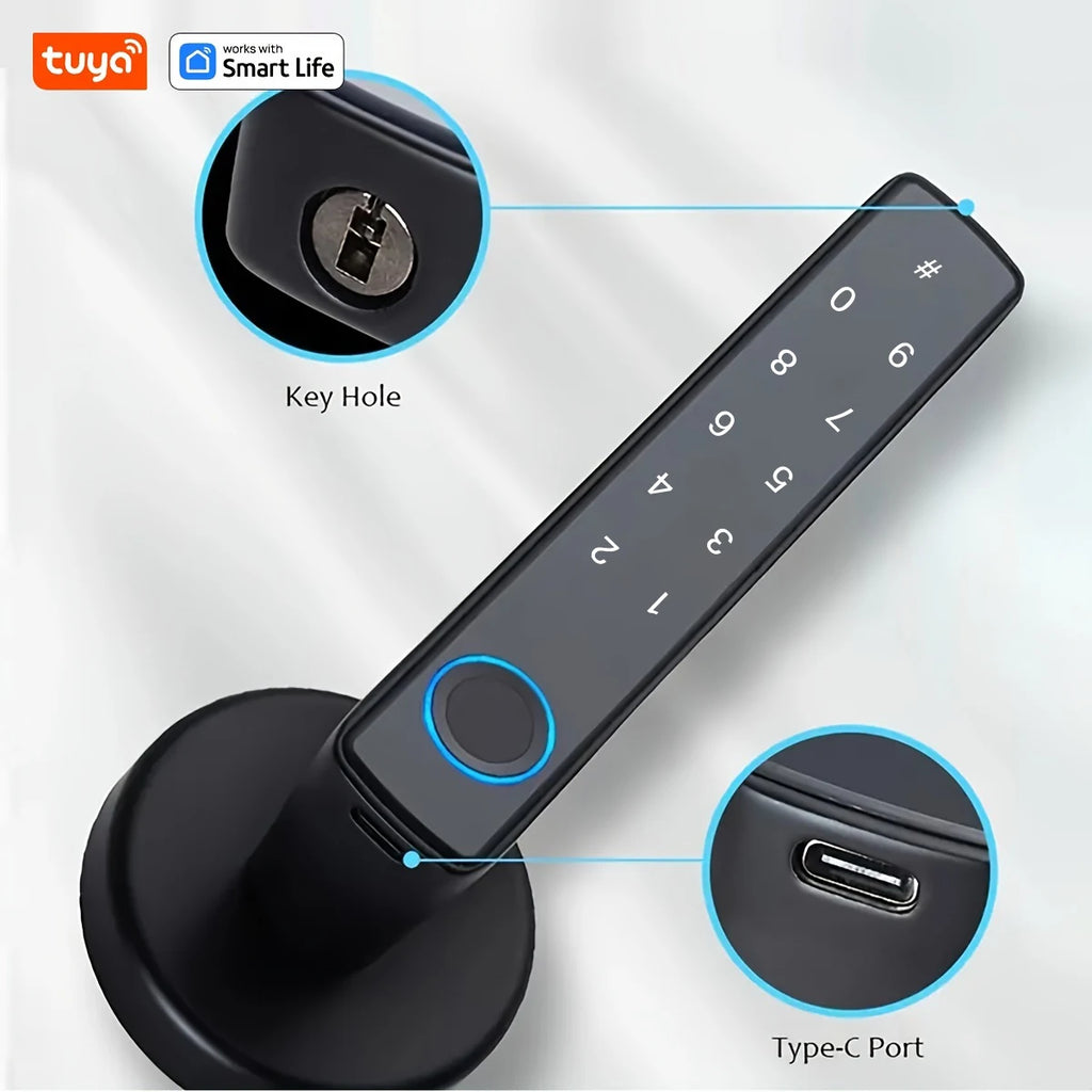 Tuya Bluetooth Biometric Electronic Lock Smart Fingerprint Password App Unlock Intelligent Door Handle Lock Home Security