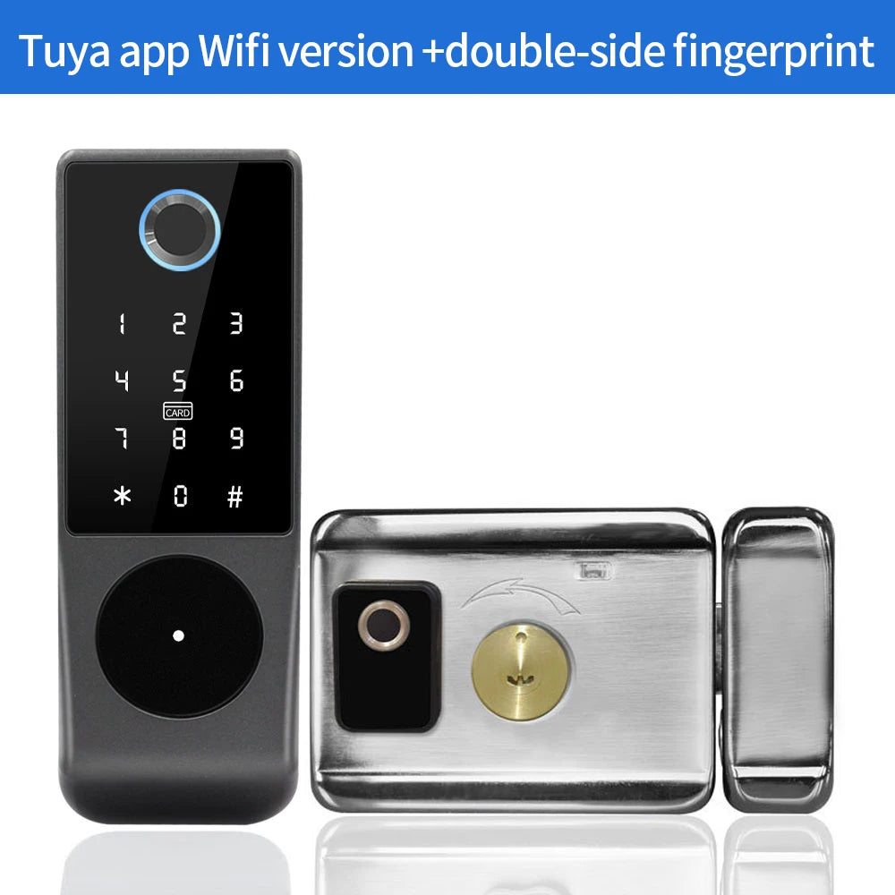 Support Tuya APP Control Smart Fingerprint RFID Card Outdoor Door Intelligent Lock Keyless Motor Lock Google Alexa Waterproof