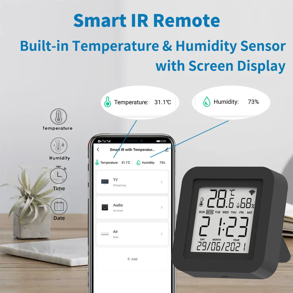 Tuya Smart IR Remote Control WiFi Home Temperature Humidity Sensor for Air Conditioner TV AC Works with Alexa Google Assistant