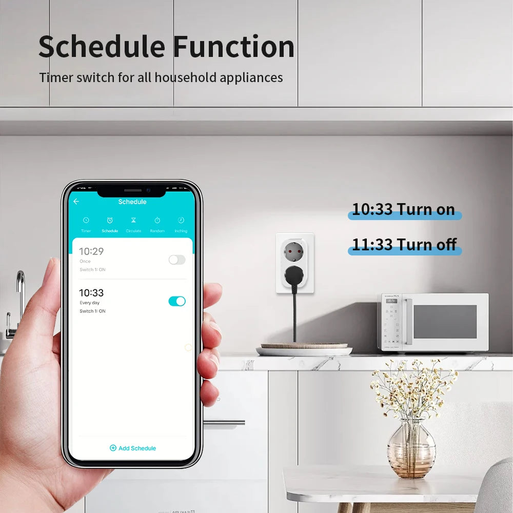 TNCE tuya 2 in 1 plug 16A eu, wifi Power Dual socket Monitor Smart life Remote Control Timer, Voice with Google Home Alexa Alice