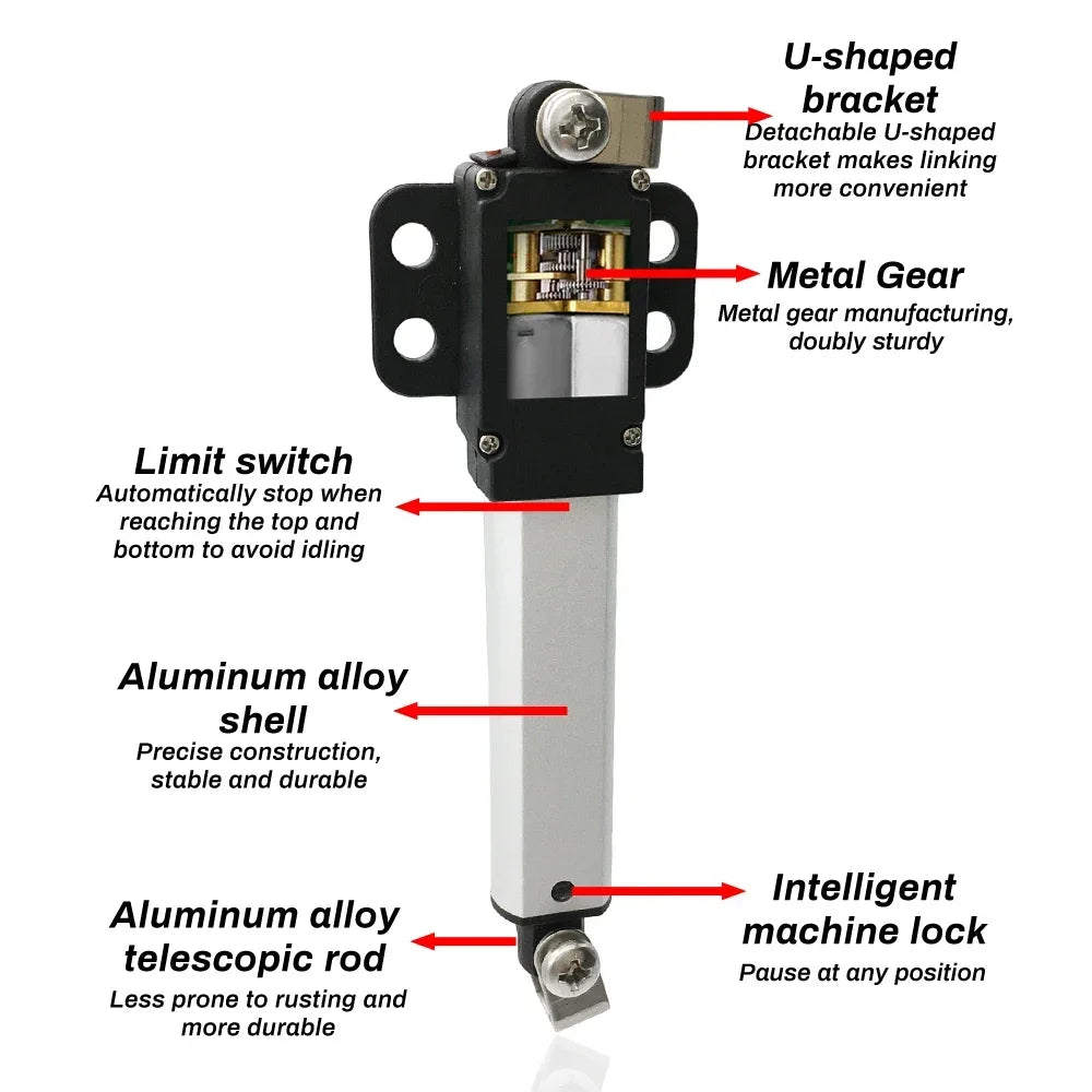 DC12V Micro Electric Linear Actuator Mini Telescopic Rod Push Rod 188N Reciprocating DC Motor for Elevating Table Automatic Bed