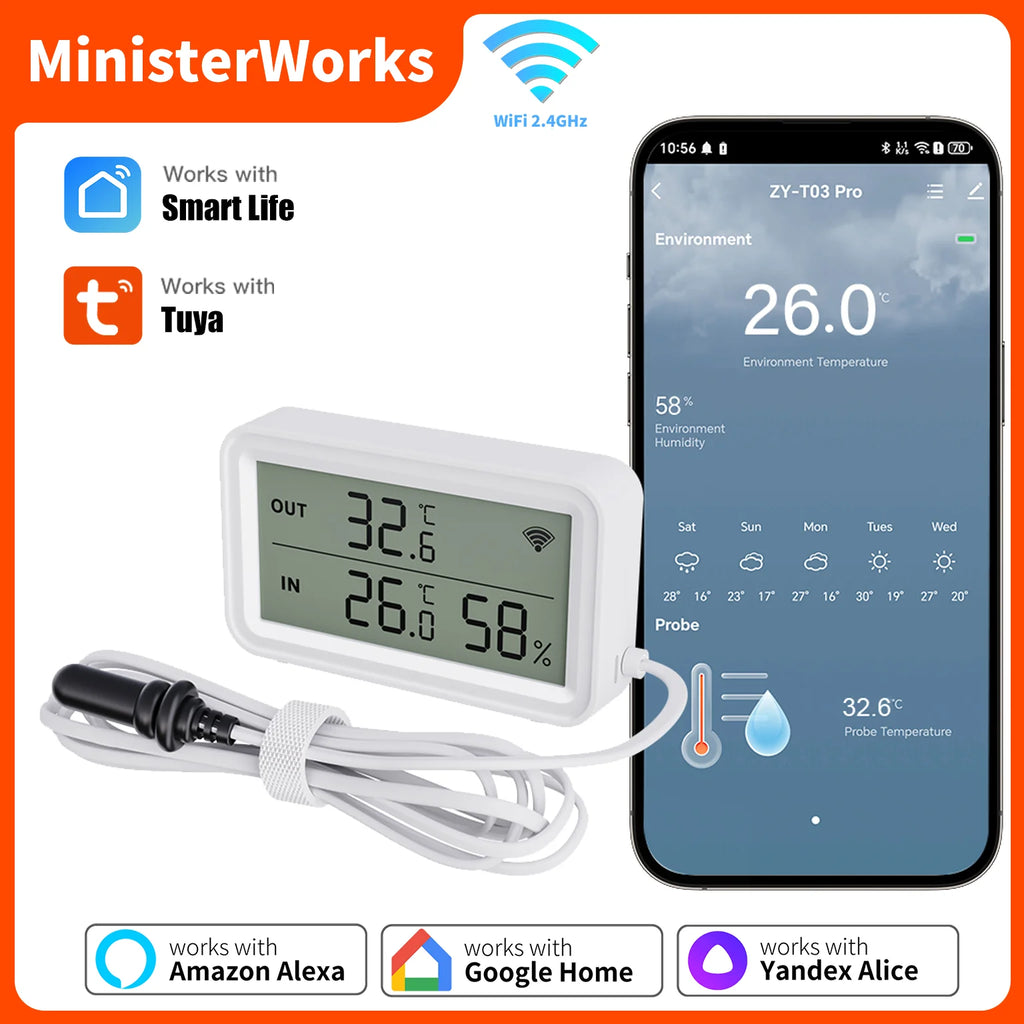 Tuya WiFi Temperature Humidity Sensor With External Probe APP Remote Control Thermometer Hygrometer Work With SmartLife Alexa