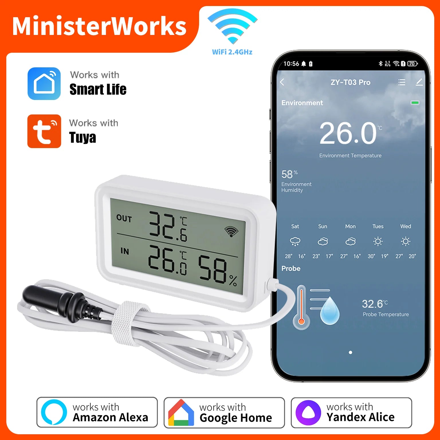 Tuya WiFi Temperature Humidity Sensor With External Probe APP Remote Control Thermometer Hygrometer Work With SmartLife Alexa