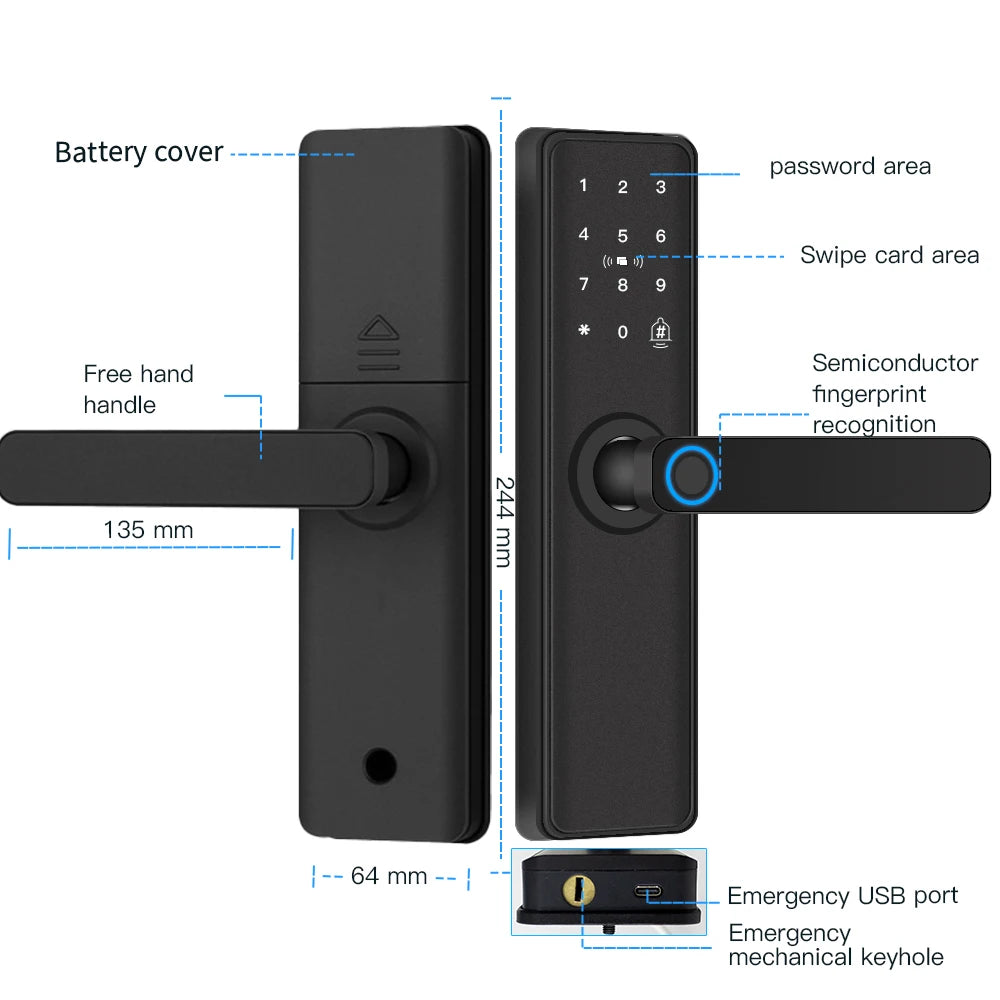 2026 New Smart Door Lock With Bluetooth Compatible Tuya APP Digital Electronic Lock Smart Home Wooden Door Lock Fingerprint