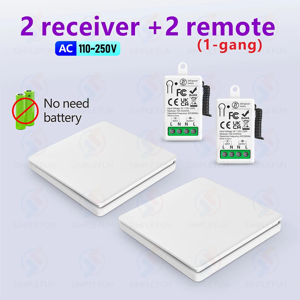 Mini RF Smart Light Switch 110V 220V 230V Self Power Wireless Wall Switch No Battery Support Power Restoration Status Setting