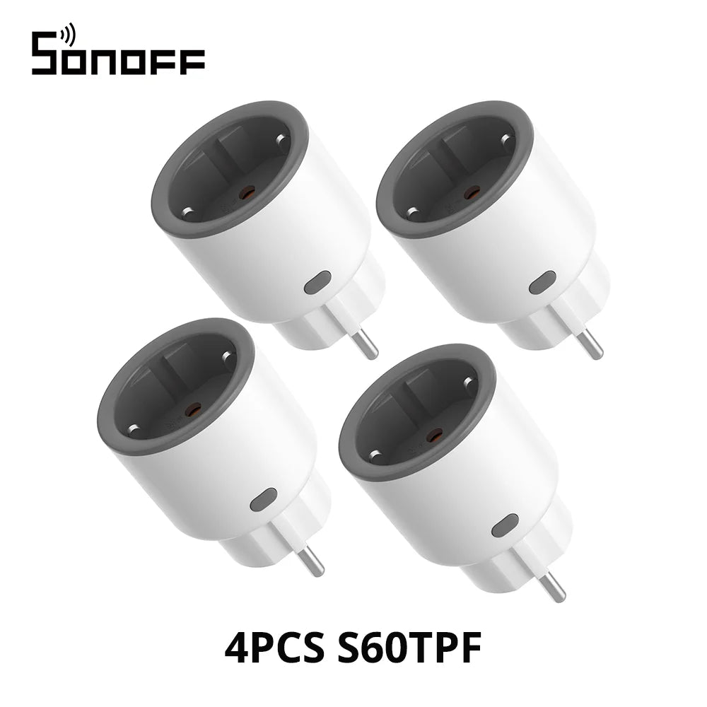 1-4 PCS SONOFF S60 EU 16A IPlug Wi-Fi Smart Socket Overload Protection Smart Scene Remote Control via EWeLink Alexa Google IFTTT