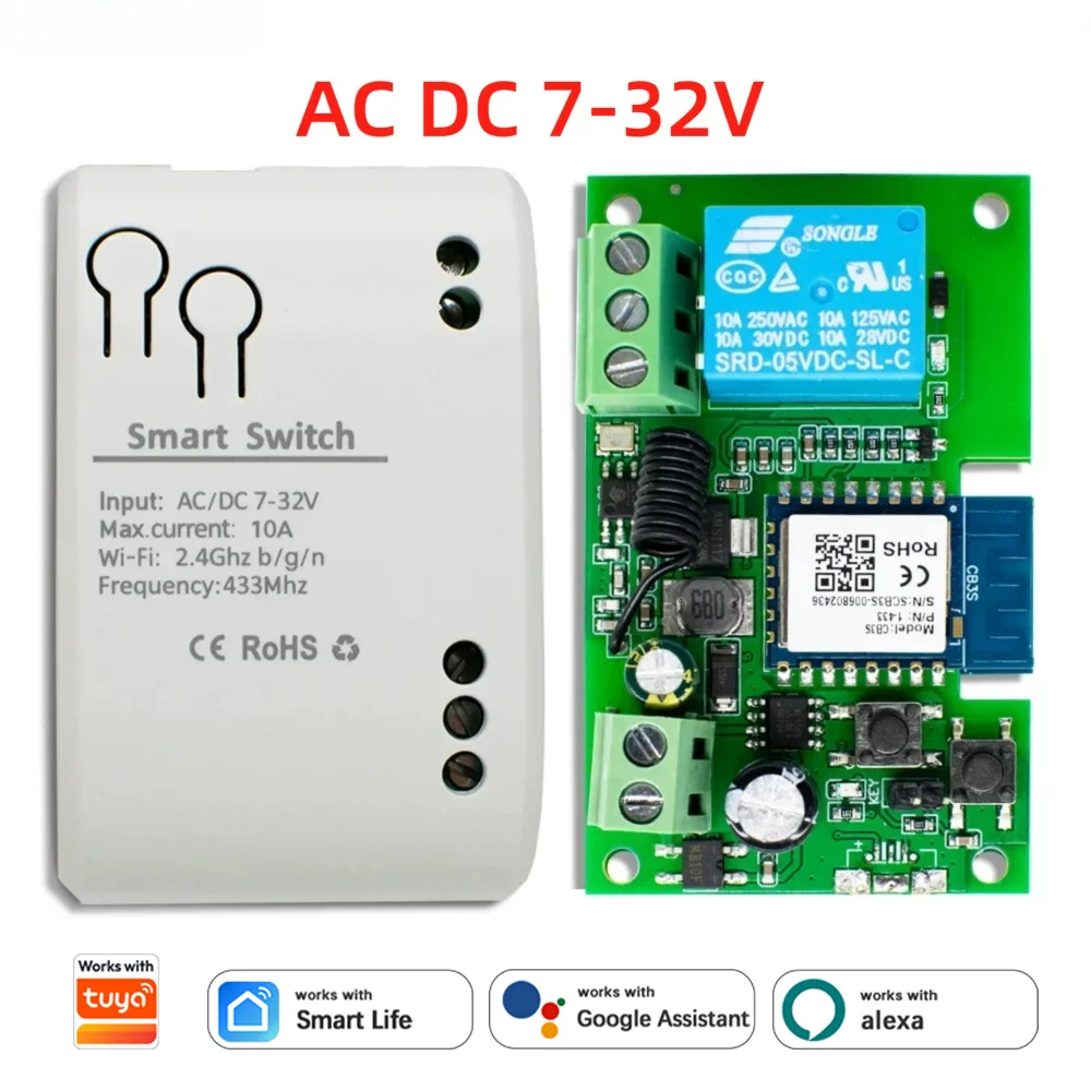 WIFI Smart Garage Gate Electric Door Access Motor Switch DC12V 24V AC220V 1/2CH Pulse Relay Module RF433 Remote Works with Tuya
