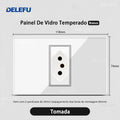 DELEFU 4*2 White Tempered Glass Brazil Standard Outlet with Double USB Type C Wall Power Socket  Switch Tuya Wifi 10A 20A