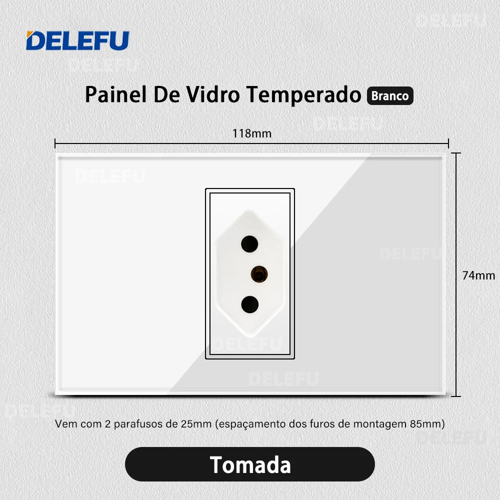 DELEFU 4*2 White Tempered Glass Brazil Standard Outlet with Double USB Type C Wall Power Socket  Switch Tuya Wifi 10A 20A